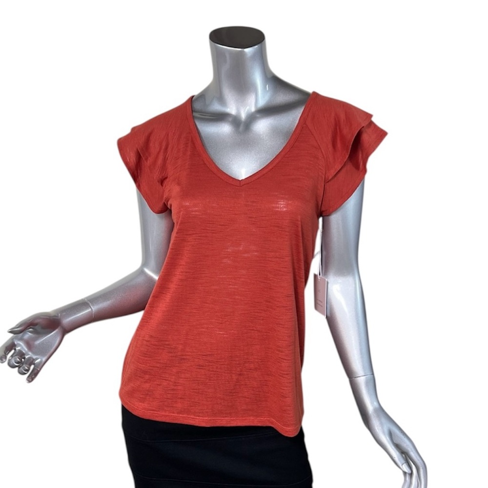 Lauren Conrad Women’s SMALL Flutter Sleeve V Neck Blouse Rachel Red Top NEW